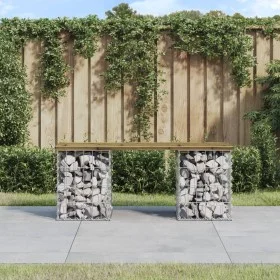 Banco jardín diseño gaviones madera pino impregnada 103x31x42cm de vidaXL, Bancos de jardín - Ref: Foro24-834331, Precio: 54,...