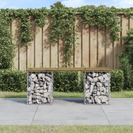 Banco jardín diseño gaviones madera pino impregnada 103x31x42cm de vidaXL, Bancos de jardín - Ref: Foro24-834331, Precio: 55,...