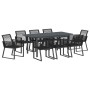Conjunto de Comedor de Jardín 9 pcs Negro Acero y polirratán