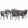 Conjunto de Comedor de Jardín 7 pcs Marrón Poliratán