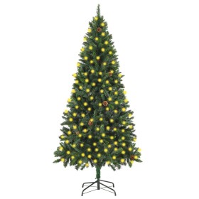Árbol de Navidad artificial iluminado con luces y piñas 210 cm