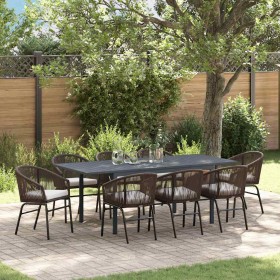 Conjunto de Comedor de Jardín 9 pcs Marrón Poliratán