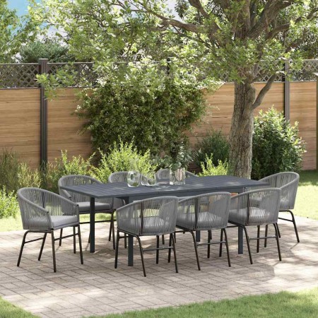 Conjunto de Comedor de Jardín 9 pcs Gris Poliratán