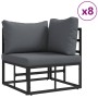Conjunto de sofá de jardín con cojín 13 pcs Negro Aluminio