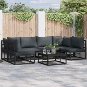 Conjunto de sofá de jardín con cojín 6 pcs Negro Aluminio