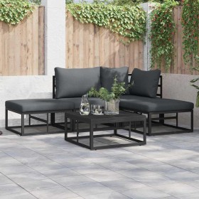 Conjunto de sofá de jardín con cojín 5 pcs Negro Aluminio