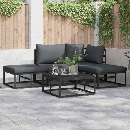 Conjunto de sofá de jardín con cojín 5 pcs Negro Aluminio