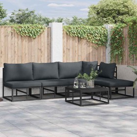 Conjunto de sofá de jardín con cojín 5 pcs Negro Aluminio