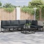 Conjunto de sofá de jardín con cojín 5 pcs Negro Aluminio