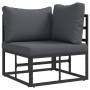 Conjunto de sofá de jardín con cojín 5 pcs Negro Aluminio