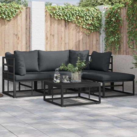 Conjunto de sofá de jardín con cojín 4 pcs Negro Aluminio