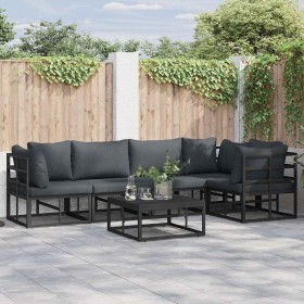 Conjunto de sofá de jardín con cojín 5 pcs Negro Aluminio