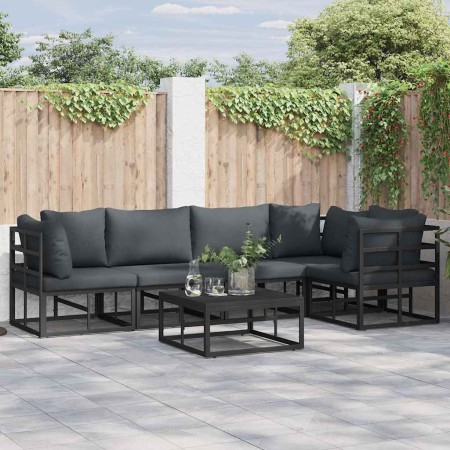 Conjunto de sofá de jardín con cojín 5 pcs Negro Aluminio