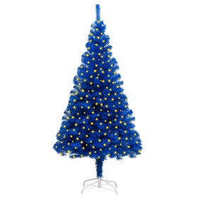 Árbol de Navidad artificial con LEDs y soporte azul 210 cm PVC