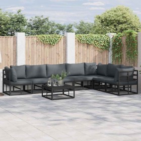Conjunto de sofá de jardín con cojín 8 pcs Negro Aluminio