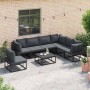 Conjunto de sofá de jardín con cojín 8 pcs Negro Aluminio