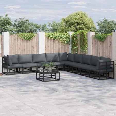 Conjunto de sofá de jardín con cojín 10 pcs Negro Aluminio