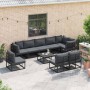 Conjunto de sofá de jardín con cojín 10 pcs Negro Aluminio