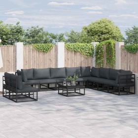 Conjunto de sofá de jardín con cojín 10 pcs Negro Aluminio