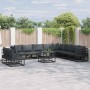 Conjunto de sofá de jardín con cojín 10 pcs Negro Aluminio
