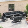 Conjunto de sofá de jardín con cojín 10 pcs Negro Aluminio
