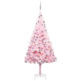 Árbol de Navidad preiluminado con luces y bolas rosa 210 cm
