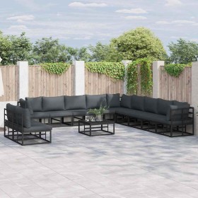 Conjunto de sofá de jardín con cojín 11 pcs Negro Aluminio