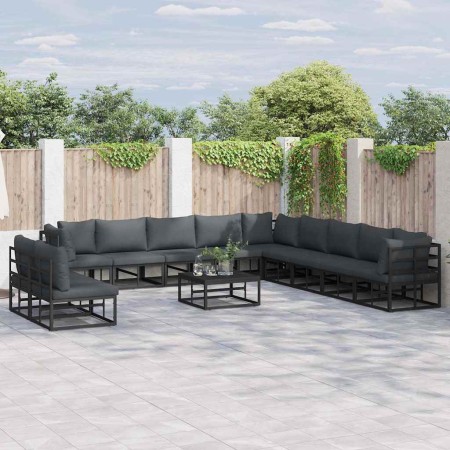 Conjunto de sofá de jardín con cojín 11 pcs Negro Aluminio