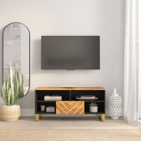 Mueble de TV madera maciza mango marrón y negro 100x33,5x46 cm en Muebles TV | Comprar online en Foro24