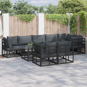 Conjunto de sofá de jardín con cojín 9 pcs Negro Aluminio