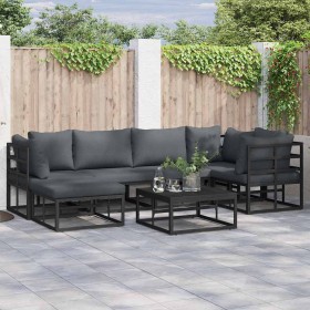 Conjunto de sofá de jardín con cojín 6 pcs Negro Aluminio