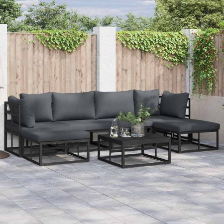 Conjunto de sofá de jardín con cojín 7 pcs Negro Aluminio
