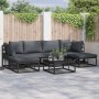 Conjunto de sofá de jardín con cojín 7 pcs Negro Aluminio