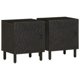 Mesitas de noche 2 uds madera maciza de mango negro 40x33x46 cm Mesitas de noche 2 uds madera maciza de mango negro 40x33x46 cm