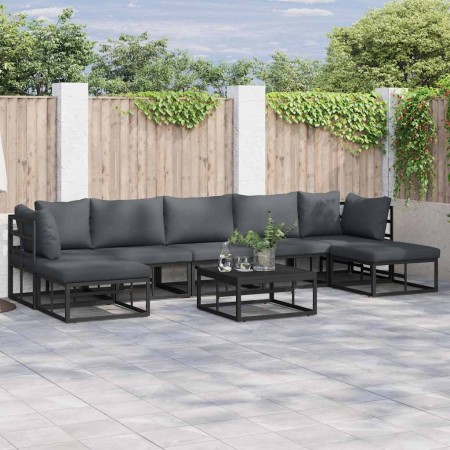 Conjunto de sofá de jardín con cojín 8 pcs Negro Aluminio