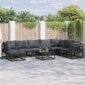 Conjunto de sofá de jardín con cojín 8 pcs Negro Aluminio