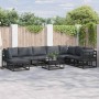 Conjunto de sofá de jardín con cojín 8 pcs Negro Aluminio