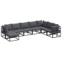 Conjunto de sofá de jardín con cojín 8 pcs Negro Aluminio