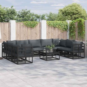 Conjunto de sofá de jardín con cojín 9 pcs Negro Aluminio