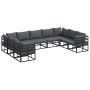 Conjunto de sofá de jardín con cojín 9 pcs Negro Aluminio