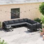 Conjunto de sofá de jardín con cojín 9 pcs Negro Aluminio