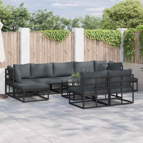 Conjunto de sofá de jardín con cojín 9 pcs Negro Aluminio