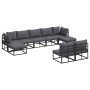 Conjunto de sofá de jardín con cojín 9 pcs Negro Aluminio