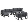 Conjunto de sofá de jardín con cojín 10 pcs Negro Aluminio
