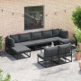 Conjunto de sofá de jardín con cojín 10 pcs Negro Aluminio