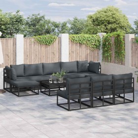 Conjunto de sofá de jardín con cojín 10 pcs Negro Aluminio