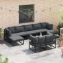 Conjunto de sofá de jardín con cojín 9 pcs Negro Aluminio