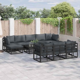 Conjunto de sofá de jardín con cojín 10 pcs Negro Aluminio