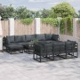 Conjunto de sofá de jardín con cojín 10 pcs Negro Aluminio