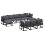 Conjunto de sofá de jardín con cojín 10 pcs Negro Aluminio